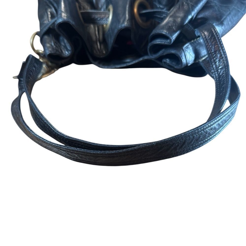 DIOR Black Quilted Cannage Leather Drawstring Hobo Bucket Shoulder Bag Auth Ex++ - Picture 7 of 16